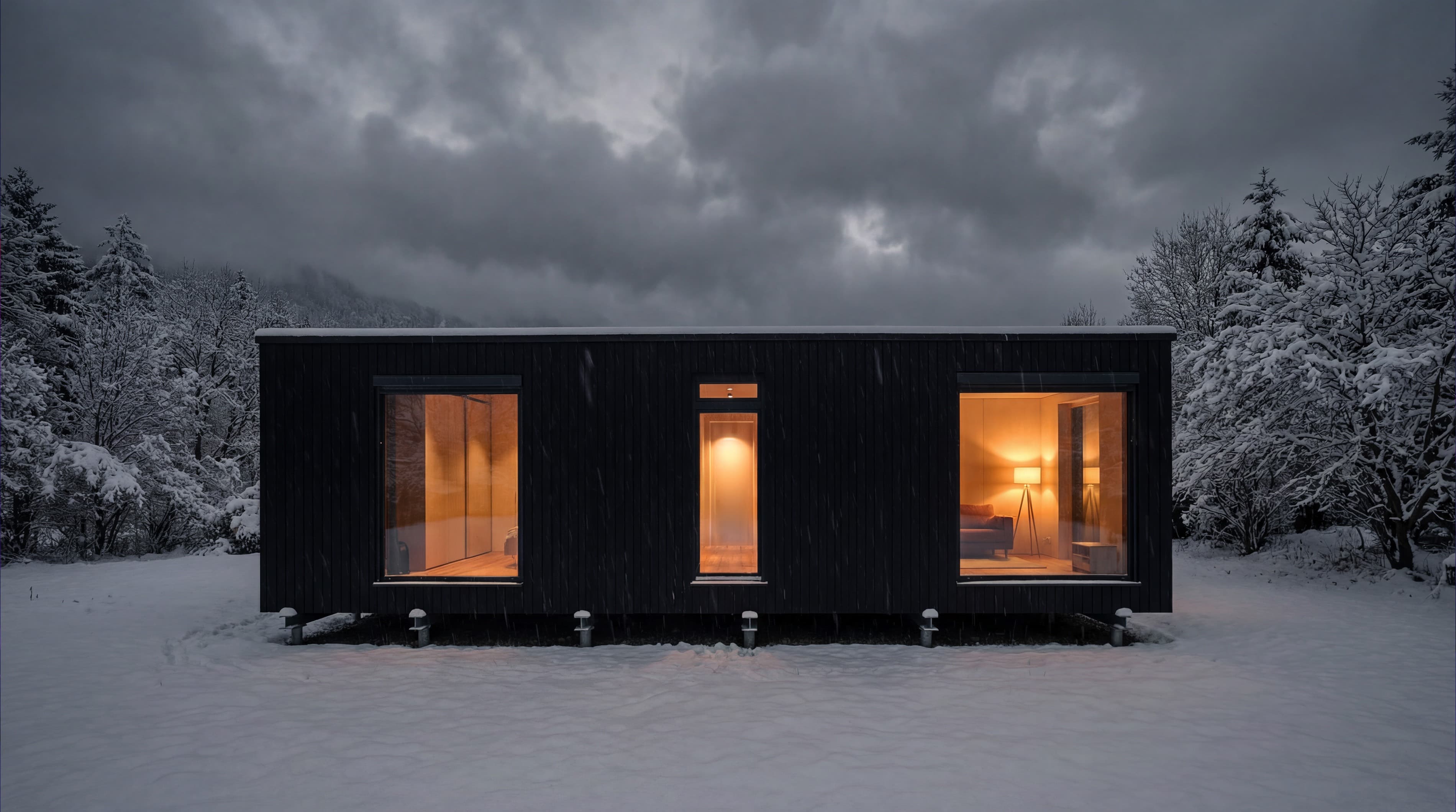 BIOBUILDS modular home in winter thermal view