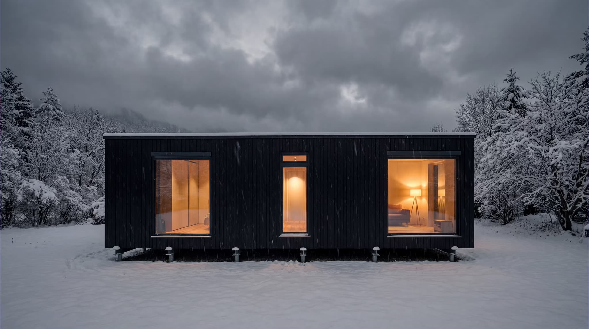 BIOBUILDS modular home in winter thermal view